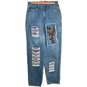 90s Authentic Exhaust Jeans Hip-hop Graffiti Denim Jeans Thrashed Ov…